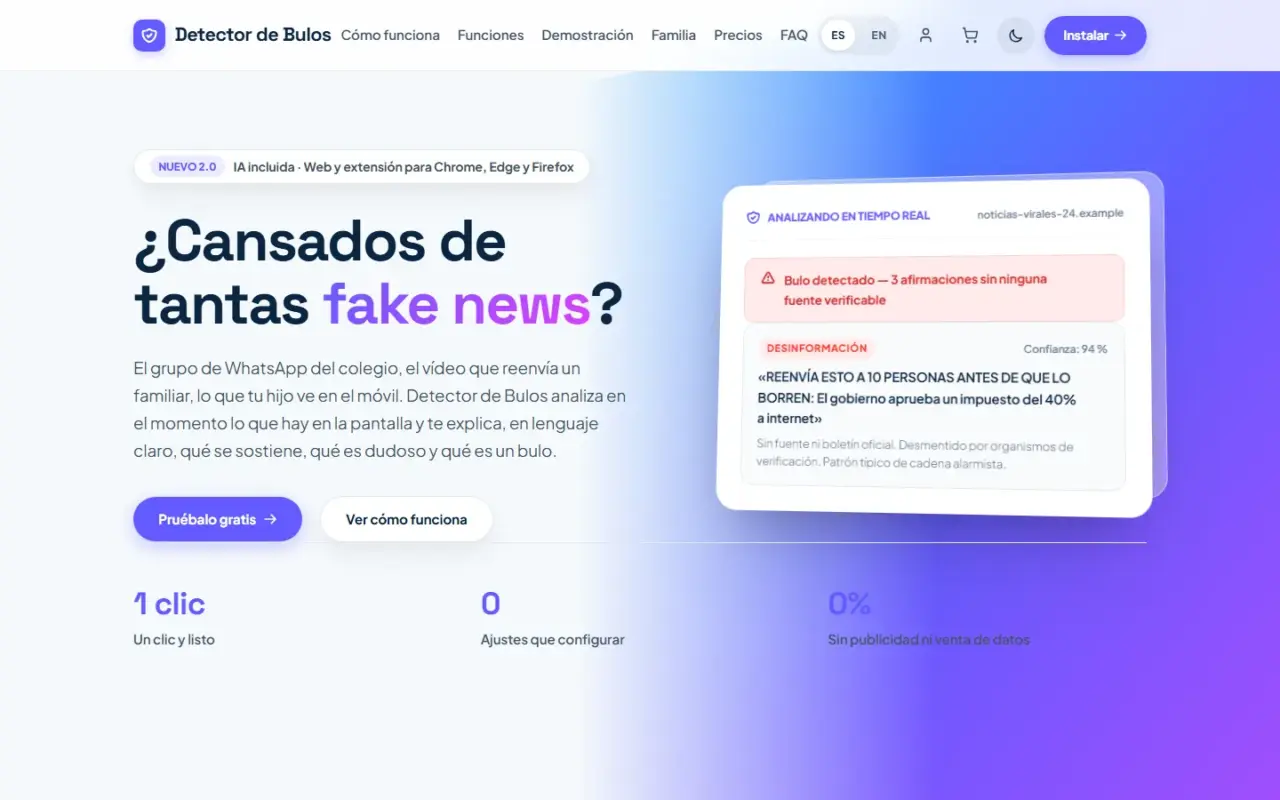 Portada de Detector de Bulos: verificación de información con IA para Chrome, Edge y Firefox
