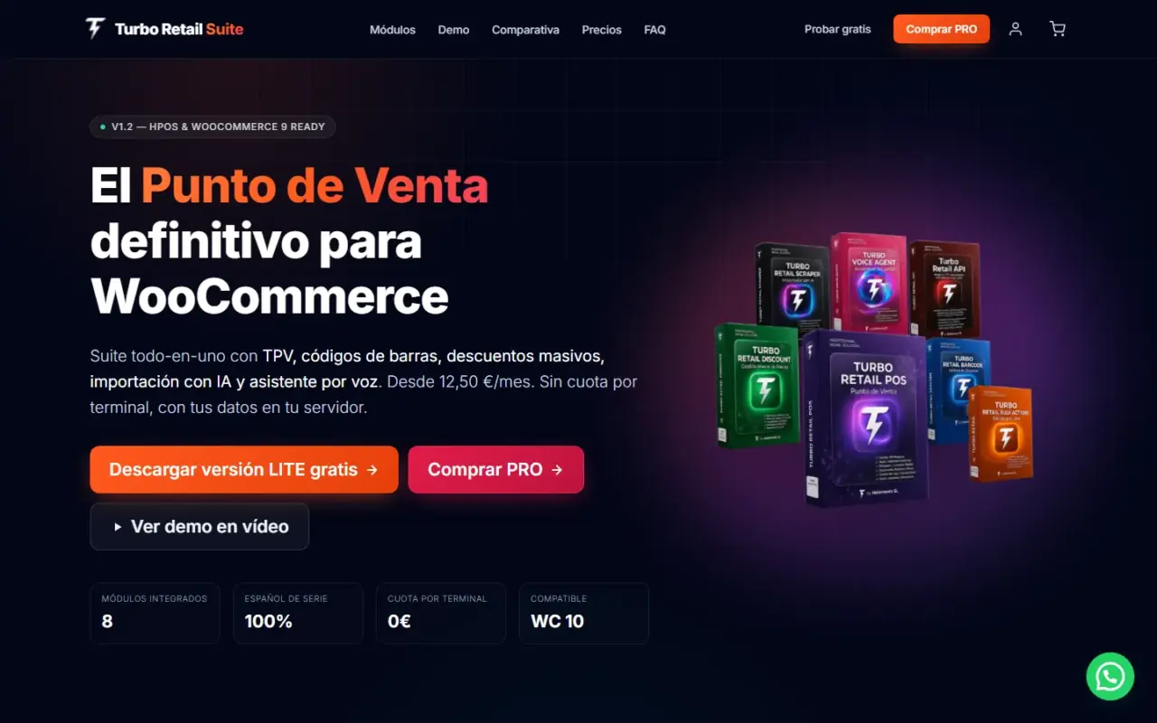 Portada de Turbo Retail Suite PRO: el punto de venta para WooCommerce, con las cajas de sus módulos